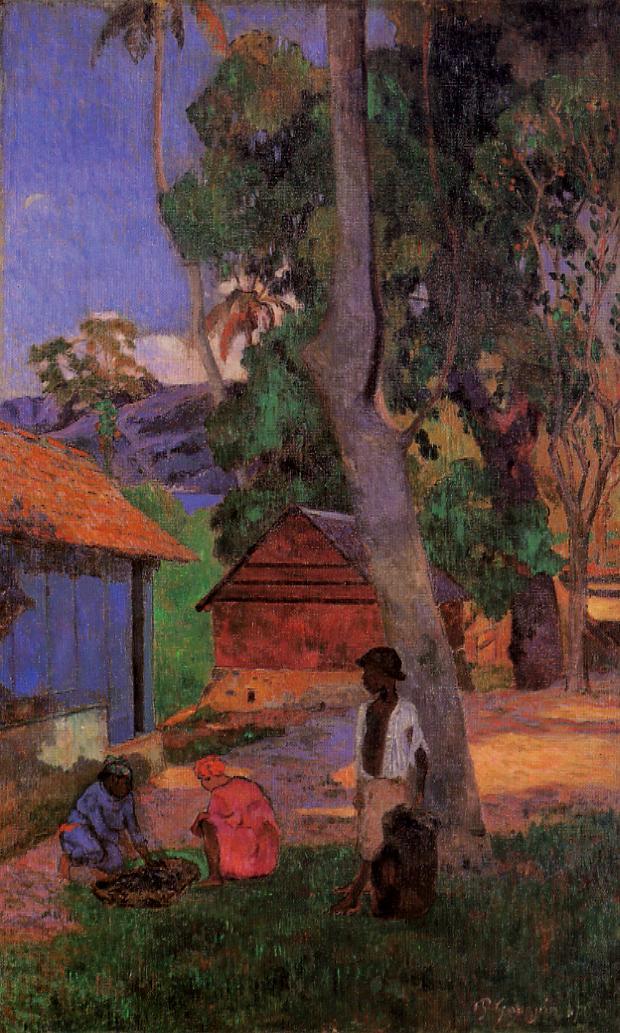 Around the Huts - Paul Gauguin Painting